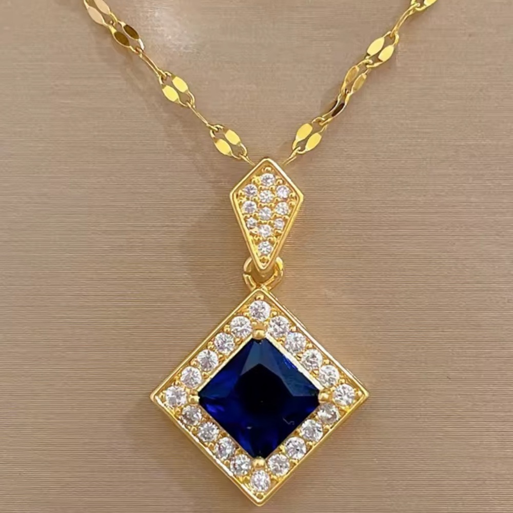 Set! gold color plated Luxury Blue Crystal SetGold Necklace Earrings Evening - Picture 5 of 8